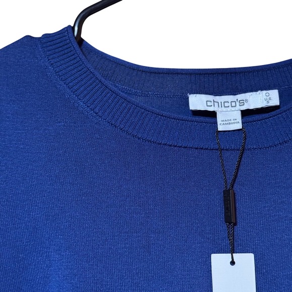 Chico's Dark Harbor Blue Short Sleeve Pullover Sweater NWT Size 0 - Picture 6 of 10